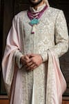 Buy_Nitika Gujral_Ivory Sherwani: Taffeta Silk Embroidered Dabka Resham Achkan Set For Men_Online_at_Aza_Fashions
