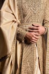 Buy_Nitika Gujral_Gold Achkan: Raw Silk Embroidered Dori Antique Set For Men_Online_at_Aza_Fashions