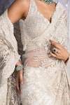 Shop_Nitika Gujral_Cream Saree And Blouse Net Embroidered Bead Leaf Neck Abstract With  _at_Aza_Fashions