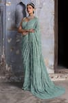 Buy_Nitika Gujral_Green Georgette, Organza, Pashmina Beads, Sequins, And Work Saree With Blouse _Online_at_Aza_Fashions