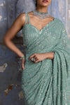 Shop_Nitika Gujral_Green Georgette, Organza, Pashmina Beads, Sequins, And Work Saree With Blouse _Online_at_Aza_Fashions