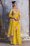 Shop_Nitika Gujral_Yellow Saree Organza And Blouse Chanderi Facing Embroidered Gota V Neck With _Online_at_Aza_Fashions