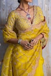 Shop_Nitika Gujral_Yellow Saree Organza And Blouse Chanderi Facing Embroidered Gota V Neck With _at_Aza_Fashions