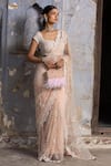 Shop_Nitika Gujral_Pink Saree And Blouse Net Embroidered Bead Scoop Neck With _Online_at_Aza_Fashions