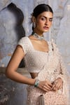 Shop_Nitika Gujral_Pink Saree And Blouse Net Embroidered Bead Scoop Neck With _at_Aza_Fashions