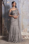 Buy_Nitika Gujral_Grey Saree Georgette Embroidered Bead And Crystal Work Lehenga With Blouse _Online_at_Aza_Fashions