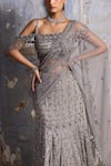 Shop_Nitika Gujral_Grey Saree Georgette Embroidered Bead And Crystal Work Lehenga With Blouse _at_Aza_Fashions