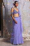 Buy_Nitika Gujral_Purple Saree Georgette And Blouse Net Embroidered Resham Lilac Draped & Bustier _Online_at_Aza_Fashions