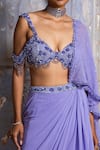 Shop_Nitika Gujral_Purple Saree Georgette And Blouse Net Embroidered Resham Lilac Draped & Bustier _at_Aza_Fashions