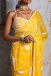 Shop_Nitika Gujral_Yellow Chiffon, Satin, Organza Sequins, Crystals, Embroidered Saree With Blouse _at_Aza_Fashions