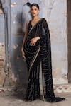 Buy_Nitika Gujral_Black Saree Georgette Embroidered Bead Plunge Abstract With Blouse  _Online_at_Aza_Fashions