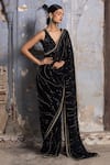 Shop_Nitika Gujral_Black Saree Georgette Embroidered Bead Plunge Abstract With Blouse  _Online_at_Aza_Fashions