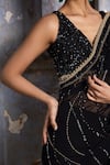 Shop_Nitika Gujral_Black Saree Georgette Embroidered Bead Plunge Abstract With Blouse  _at_Aza_Fashions