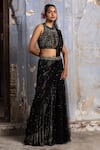 Shop_Nitika Gujral_Black Saree Lurex Georgette Embroidered Sequin Bead And Work Draped With Blouse _Online_at_Aza_Fashions