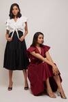 Shop_Escape By Aishwarya_Maroon Cotton Satin Stitchline Embroidered Skirt_Online_at_Aza_Fashions