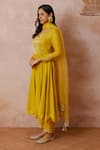 Label Mansi Nagdev_Yellow Anarkali Chanderi Hand Embroidered Sequin Notched Rumaisa Palazzo Set _Online_at_Aza_Fashions