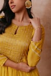 Buy_Label Mansi Nagdev_Yellow Anarkali Chanderi Hand Embroidered Sequin Notched Rumaisa Palazzo Set _Online_at_Aza_Fashions