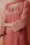Buy_Label Mansi Nagdev_Coral Tissue Zari Hand Embroidered Maheen Stripe Pattern Kurta Palazzo Set_Online_at_Aza_Fashions