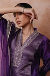 Label Mansi Nagdev_Purple Kurta Chanderi Hand Embroidered Sequin V Madiha Panelled Palazzo Set _Online_at_Aza_Fashions