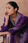 Label Mansi Nagdev_Purple Kurta Chanderi Hand Embroidered Sequin V Madiha Panelled Palazzo Set _at_Aza_Fashions