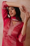 Shop_Label Mansi Nagdev_Pink Kurta Chanderi Hand Embroidered Sequin V Neck Madiha Panelled Set _Online_at_Aza_Fashions