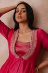 Buy_Label Mansi Nagdev_Pink Jacket Chanderi Hand Embroidered Sequin Jacket Aqsa Flared Trouser Set _Online_at_Aza_Fashions