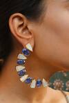 Arnimaa_Blue Stone And Mother Of Pearl Semi-circle Shape Earrings_at_Aza_Fashions