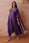 Buy_Label Mansi Nagdev_Purple Chanderi Woven Stripe V Neck Maryam A-line Kurta Set _Online_at_Aza_Fashions