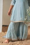 Shop_Merge Design_Blue Georgette, Crepe Brooches, Embroidery Kurta Sharara Set _Online_at_Aza_Fashions