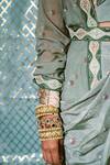 17:17 By Simmi Saboo_Green Muslin Silk And Organza Embroidery Strawberry Motif Pant Saree With Bustier _at_Aza_Fashions