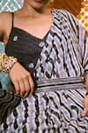 17:17 by Simmi Saboo_Black Muslin Silk Printed Stripe V Neck Pre-draped Saree With Blouse _at_Aza_Fashions