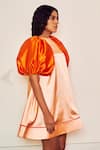 Shop_Therealb_Orange Polyester Round Neck Classic Vintage Trapeze Ballon Sleeves Satin Dress _Online_at_Aza_Fashions