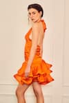 Buy_TheRealB_Orange 100% Polyester Plain Halter Thrilling Love Ruffled Mini Dress _Online_at_Aza_Fashions