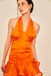 Shop_TheRealB_Orange 100% Polyester Plain Halter Thrilling Love Ruffled Mini Dress _Online_at_Aza_Fashions