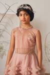 Merge Design_Pink Organza, Crepe Fringe, Embroidery Chain Frill Gown _Online_at_Aza_Fashions