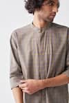 Buy_Three_Grey Handloom Cotton Checkered Handwoven Shirt _Online_at_Aza_Fashions
