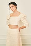 TheRealB_Cream 100% Polyester Embroidery Thread Delicate Heart Blouse And Skirt Set _at_Aza_Fashions