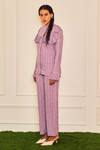 Buy_Therealb_Purple Polyester Fringe Bandeau Neck Gingham Checked Shirt And Pant Co-ord Set _Online_at_Aza_Fashions
