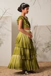 Merge Design_Green Chiffon, Crepe Ruffles, Embroidery Multi Layered Ombre Lehenga Set _Online_at_Aza_Fashions