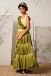 Buy_Merge Design_Green Chiffon, Crepe Ruffles, Embroidery Multi Layered Ombre Lehenga Set _Online_at_Aza_Fashions