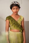 Shop_Merge Design_Green Chiffon, Crepe Ruffles, Embroidery Multi Layered Ombre Lehenga Set _Online_at_Aza_Fashions