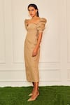 Shop_Therealb_Beige Cotton Square Neck Morden Romance Puffed Sleeve Midi Dress _Online_at_Aza_Fashions