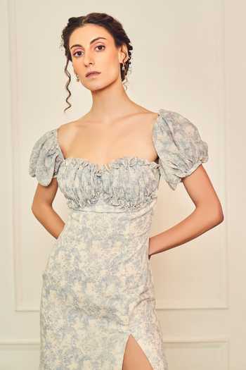 Buy_Therealb_Off White Polyester Embroidery Sweetheart Neck Secret Love Printed Dress _Online_at_Aza_Fashions