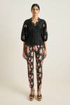 Shop_Ranna Gill_Black Viscose Linen Balloon Sleeve Floral Embroidered Top_Online_at_Aza_Fashions