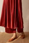 Buy_Dot_Red Maheshwari, Silk, Cotton V-neck Striped Angrakha Kurta And Pant Set _Online_at_Aza_Fashions