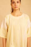 Banana Labs_White Cotton Round Neck And Yellow Ombre Kurta Set _Online_at_Aza_Fashions