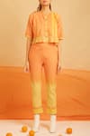 Buy_BANANA labs_Orange Cotton Hand Block Print Striped Round Pumpkin Crop Top And Pant Set _Online_at_Aza_Fashions