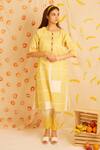 Banana Labs_Yellow Cotton Tassels Round Neck Box Hand Block Print Kurta Pant Set _Online_at_Aza_Fashions
