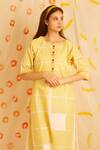 Buy_Banana Labs_Yellow Cotton Tassels Round Neck Box Hand Block Print Kurta Pant Set _Online_at_Aza_Fashions