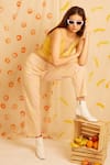 Shop_Banana Labs_Yellow Cotton V-neck Hand Block Print Crop Top And Pant Set _Online_at_Aza_Fashions